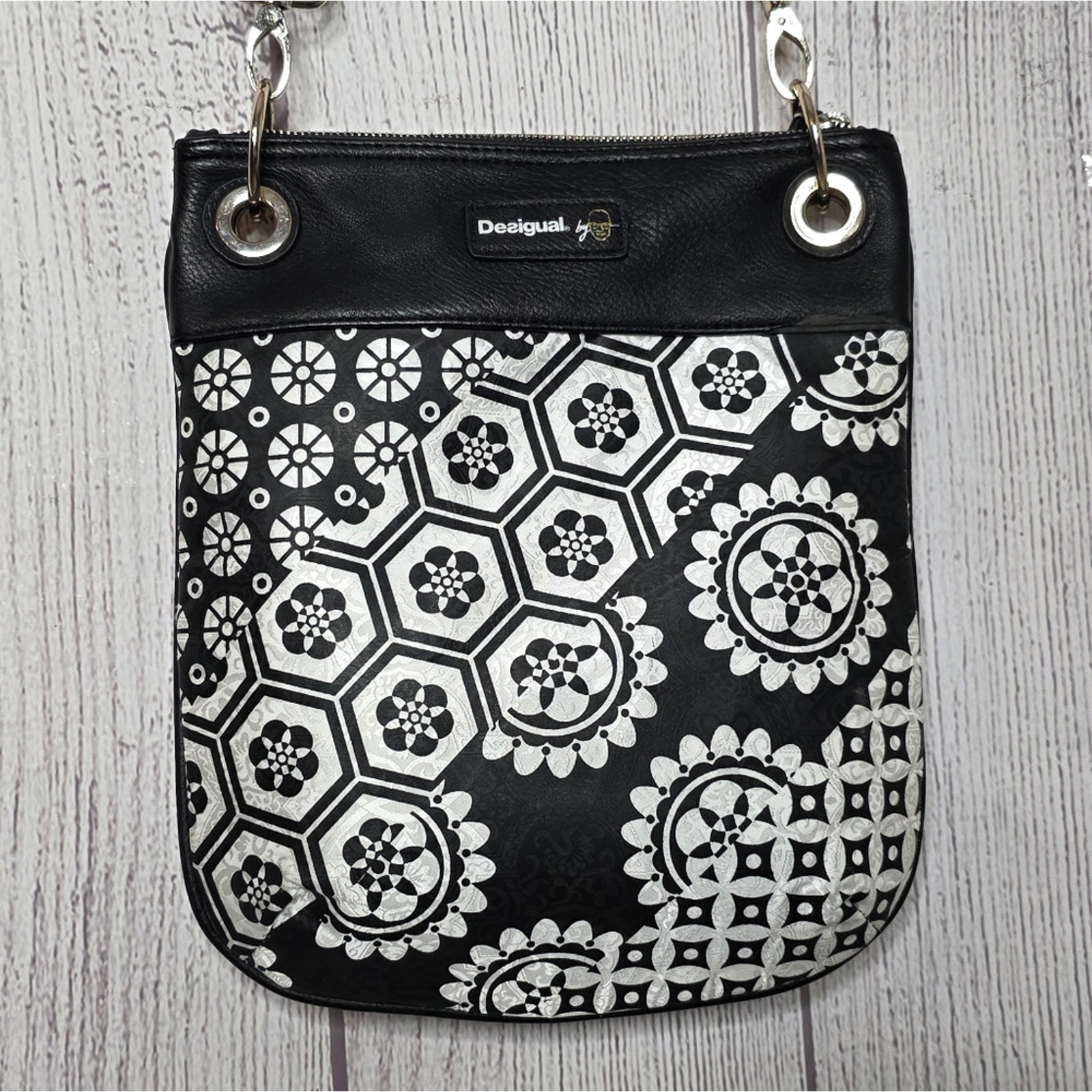 Desigual By Christian Lacroix Crossbody Bag | Black & White Mandala Floral Purse